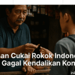 3 Alasan Cukai Rokok Indonesia Dinilai Gagal Kendalikan Konsumsi Realistic photo illustration showing the main theme and emotional essence of the article above — for example, a middle-aged shopkeeper selling single cigarettes to a teenage boy at a small kiosk under daylight, symbolizing weak cigarette tax enforcement and easy access to tobacco in Indonesia 2025; cinematic lighting, realistic tone, soft contrast, professional composition, with centered modern title text ‘3 Alasan Cukai Rokok Indonesia Dinilai Gagal Kendalikan Konsumsi’, bottom watermark ‘inilahkabar.com’ in elegant sans-serif font, realistic journalistic photo style suitable for online news feature.